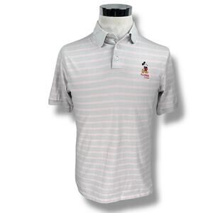 Vintage Velva Sheen Disney Mickey Mouse Polo Shirt Men’s Large Gray Pink Striped